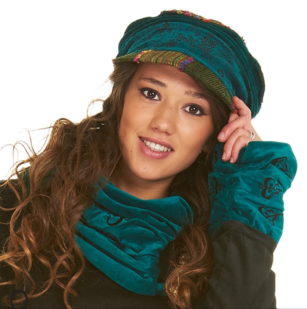 Gekko Camden Women's Teal Boho Velvet Hat & Style Arm Band